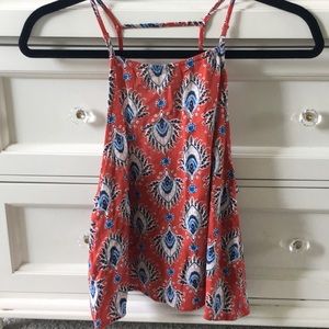 Red patterned open back tank